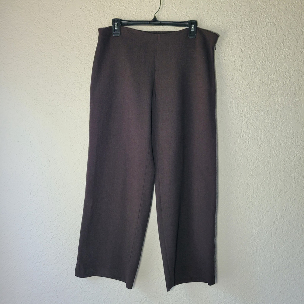 Nwot Eileen Fisher Women Pl Choco Wide Luxe Trouser Relaxed Wool Blend Brown$168